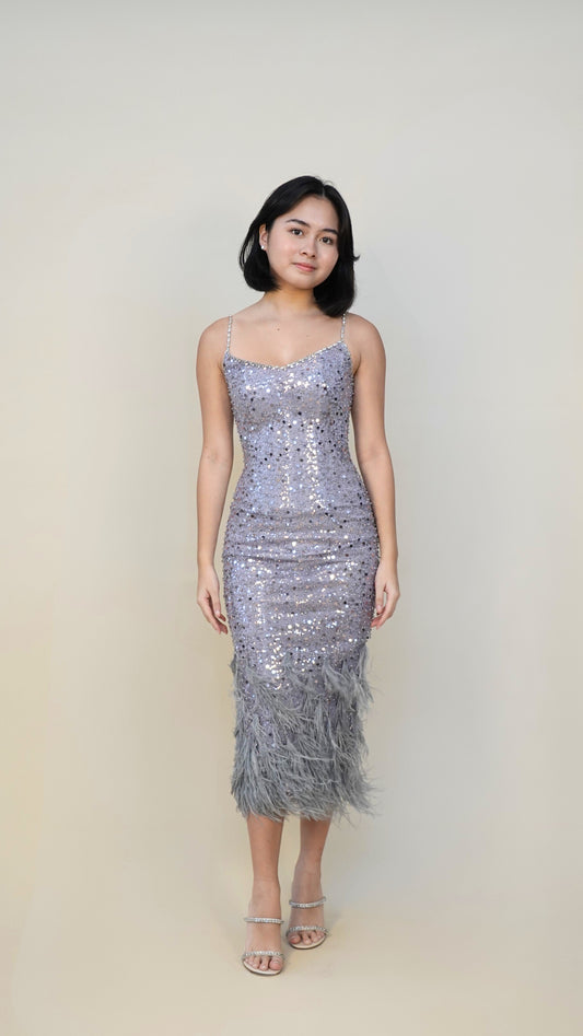 Julianne Syjuco | Beaded midi dress with Ostrich feathers