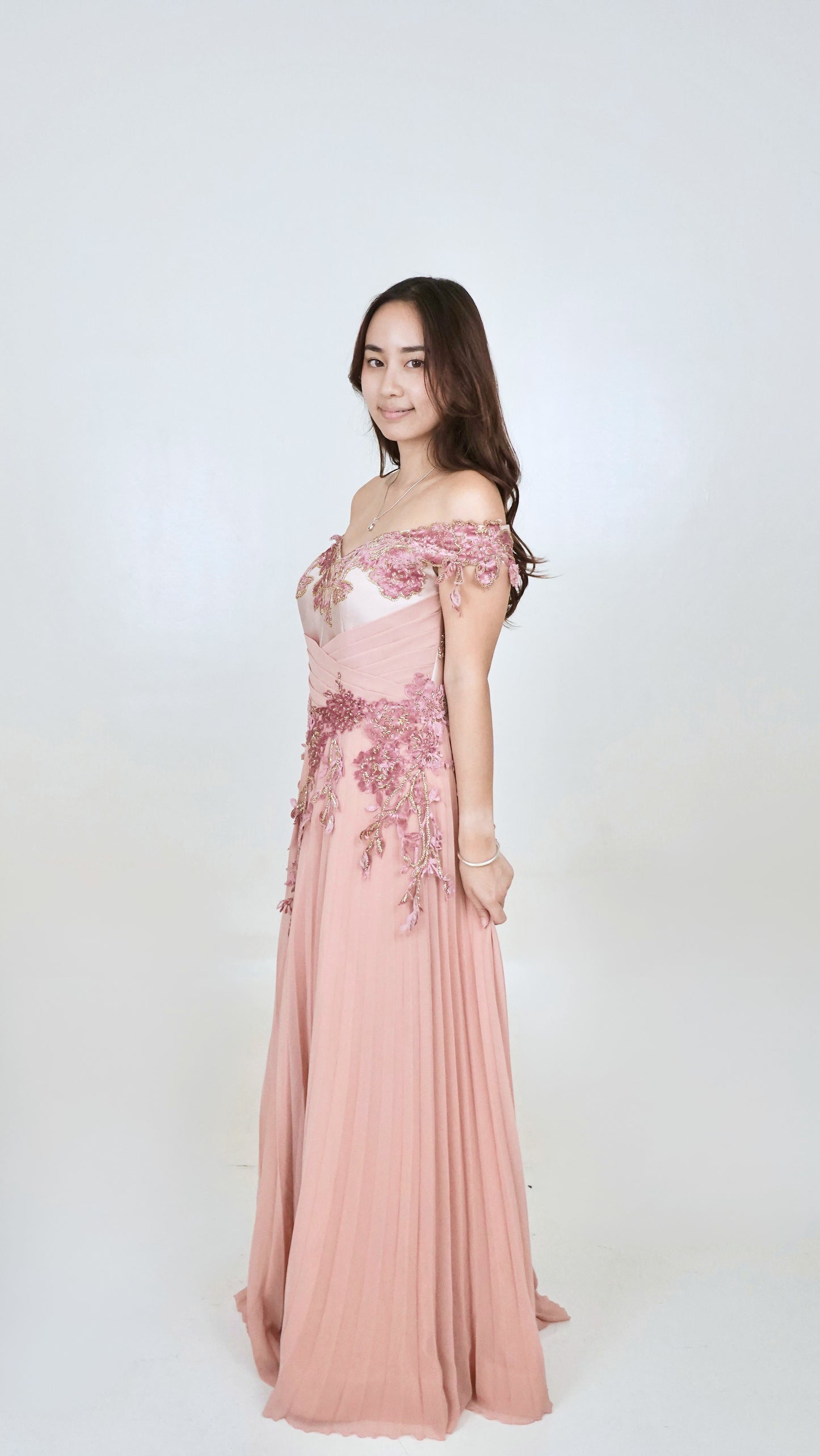 Jun Escario | Off shoulder Gown with appliqués