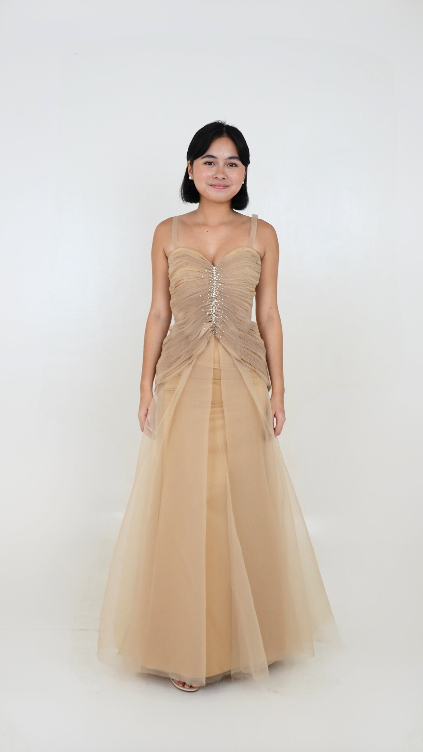 Roni Yu | Nude Pleated gown