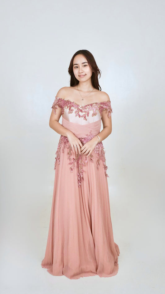 Jun Escario | Off shoulder Gown with appliqués