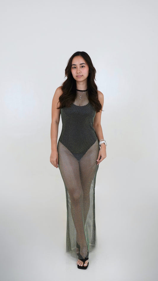 Zara | Rhinestone Mesh Midi Dress