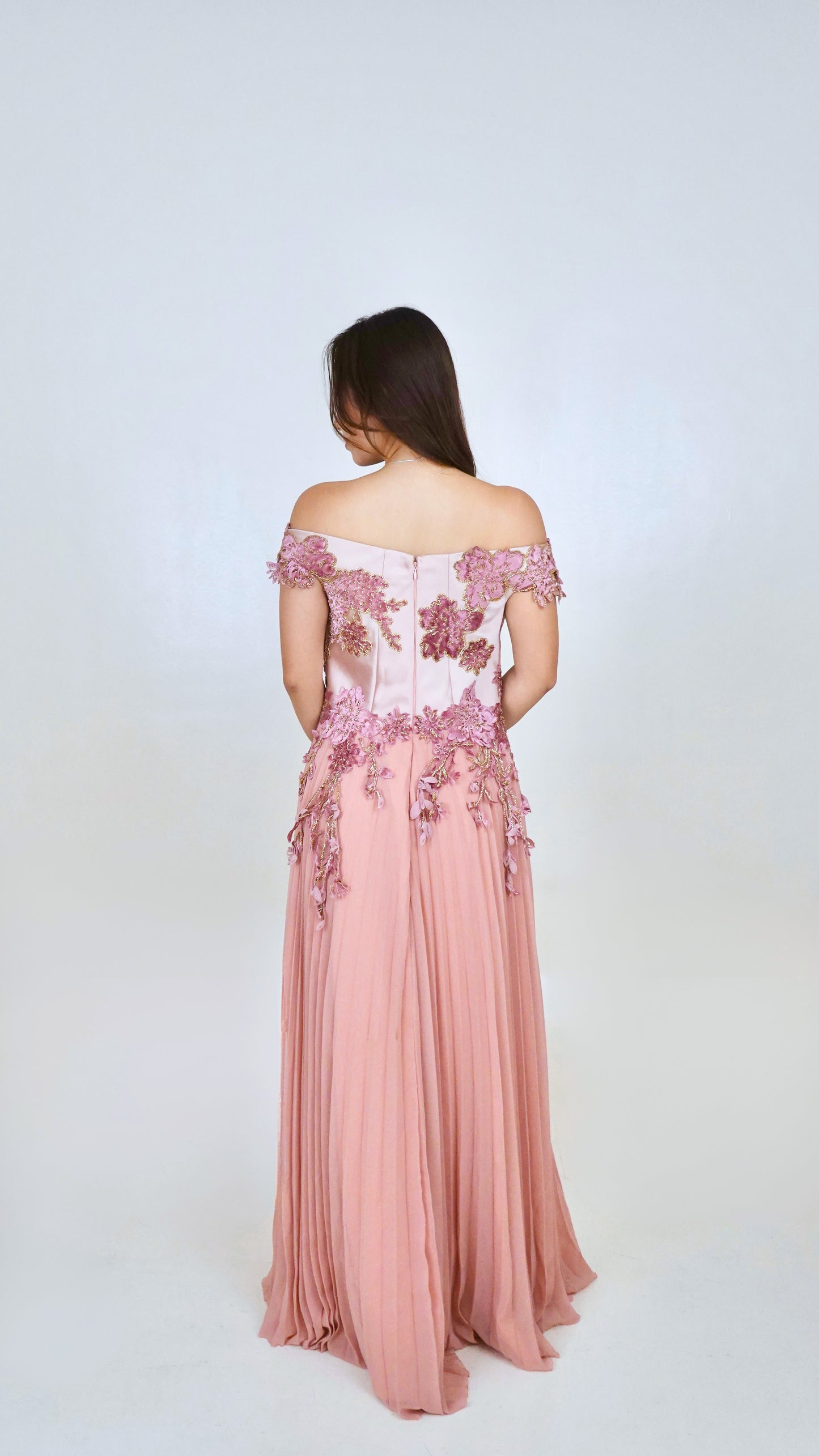 Jun Escario | Off shoulder Gown with appliqués