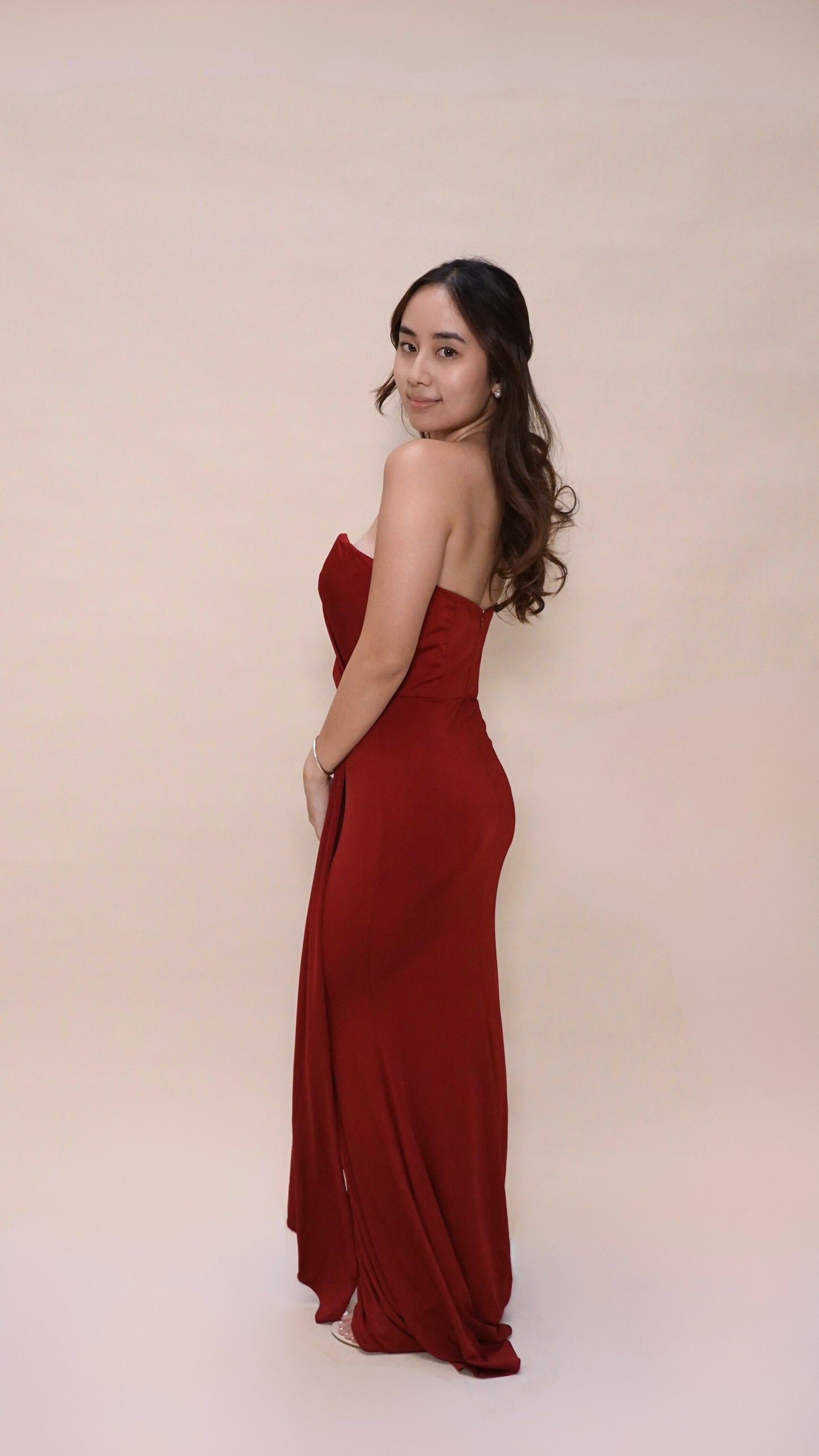 Red Strapless gown