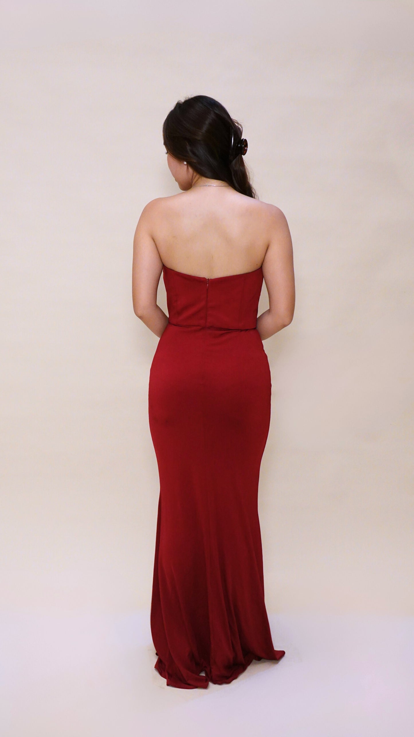 Red Strapless gown