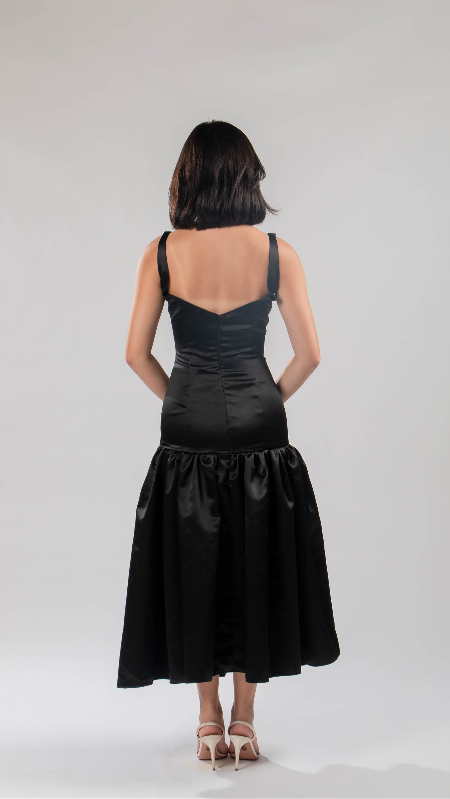 Eva Aguspina | Satin Drop Waist Midi Dress
