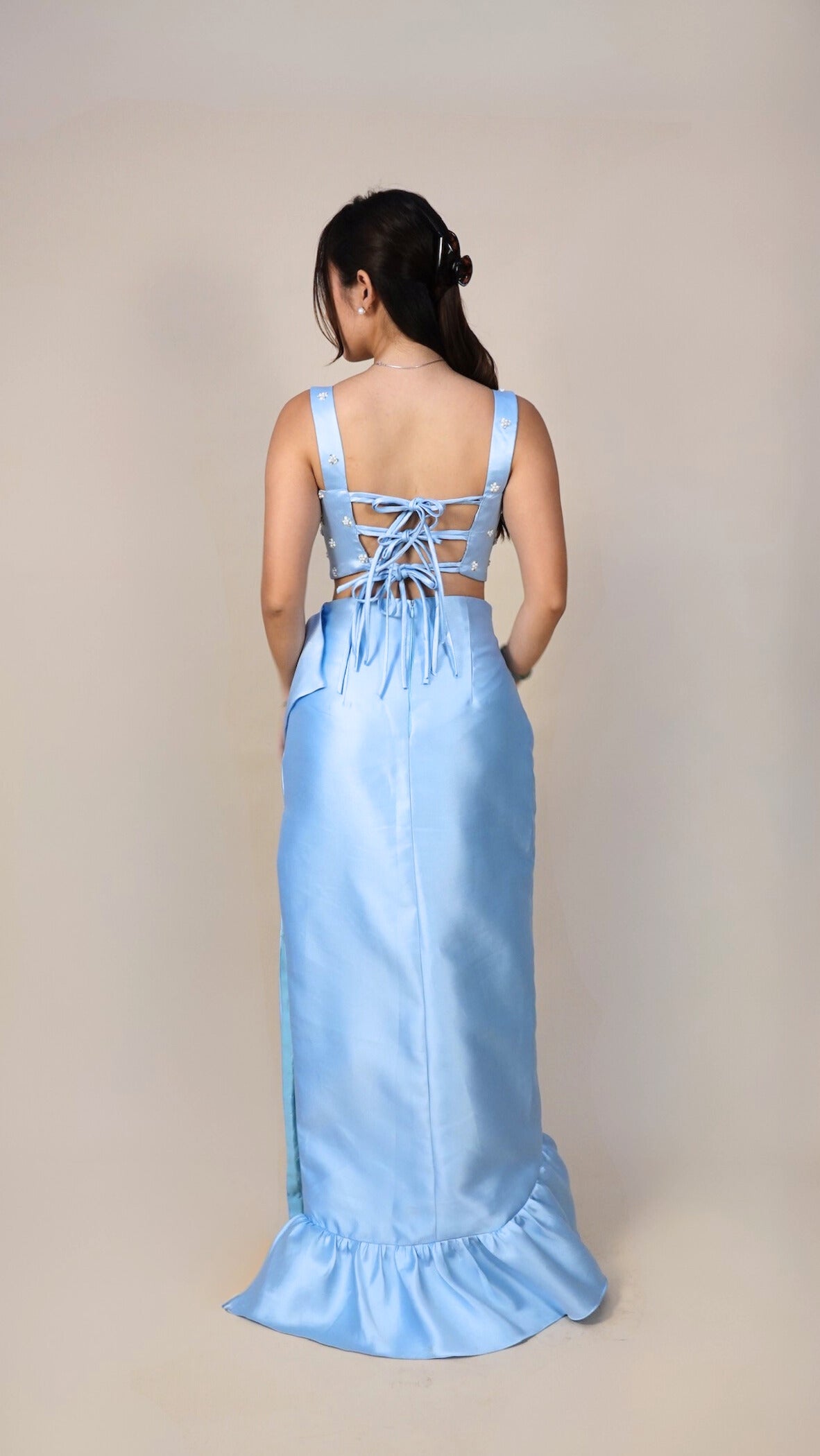 Rei Escario | 2pc satin set with ruffle skirt