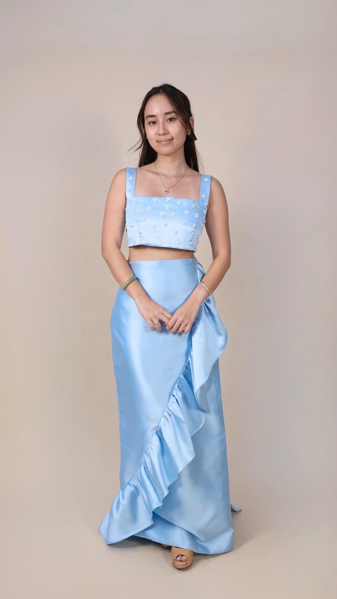 Rei Escario | 2pc satin set with ruffle skirt