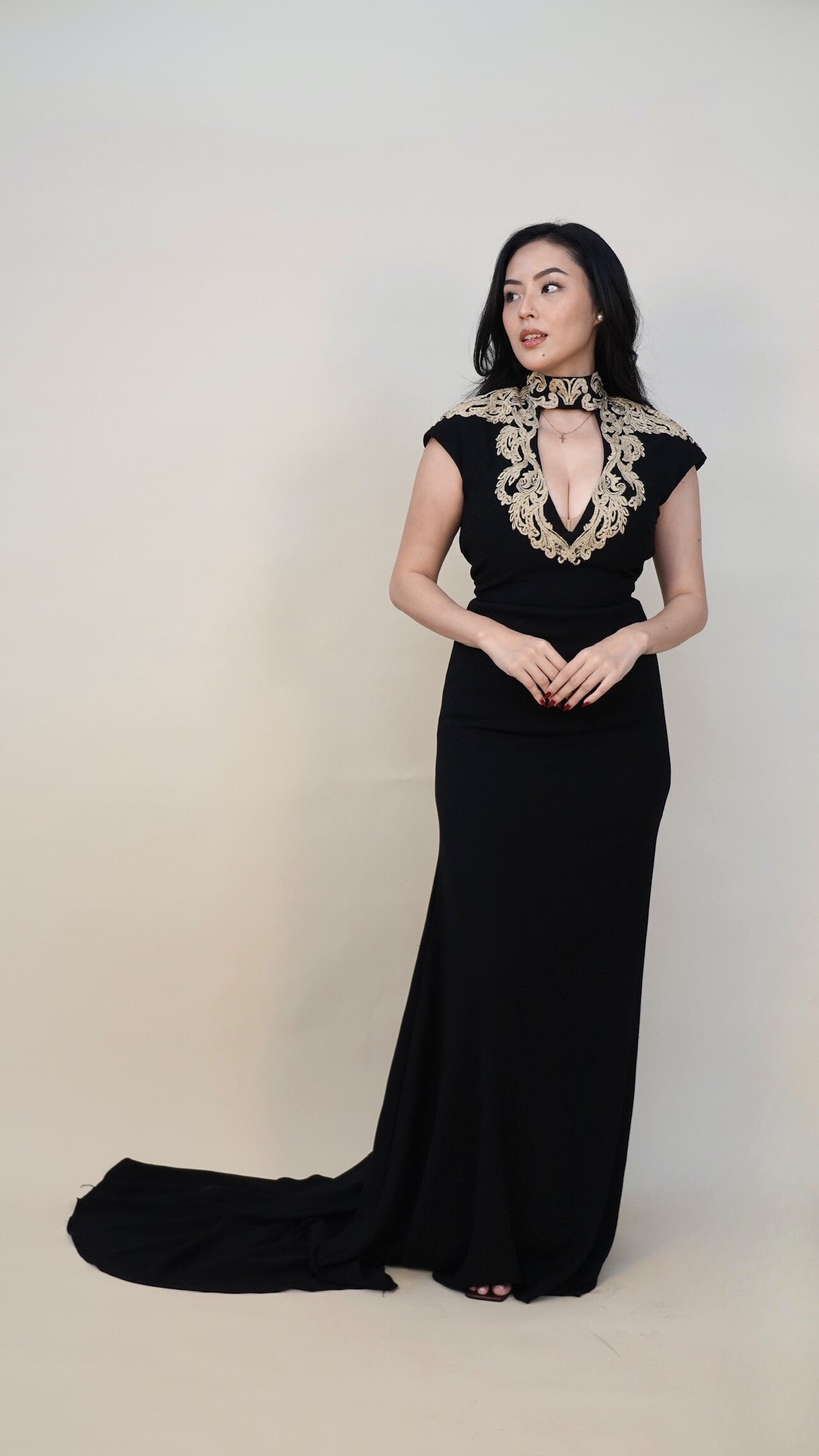 Ronald Enrico | Cutout gown with gold appliqués