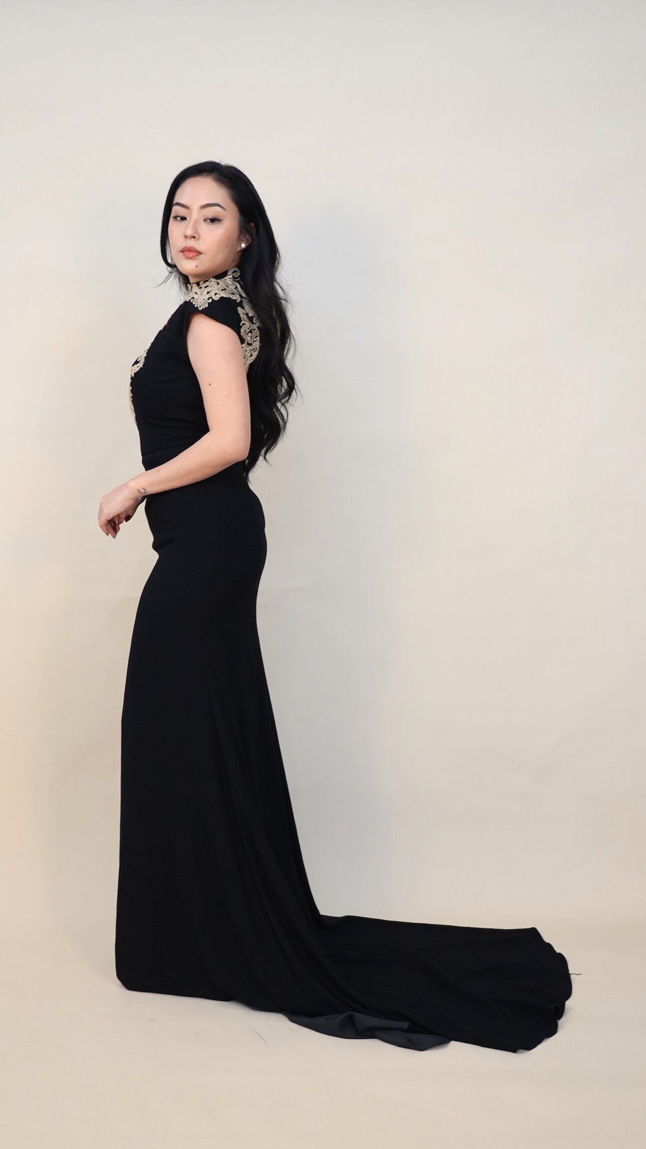 Ronald Enrico | Cutout gown with gold appliqués