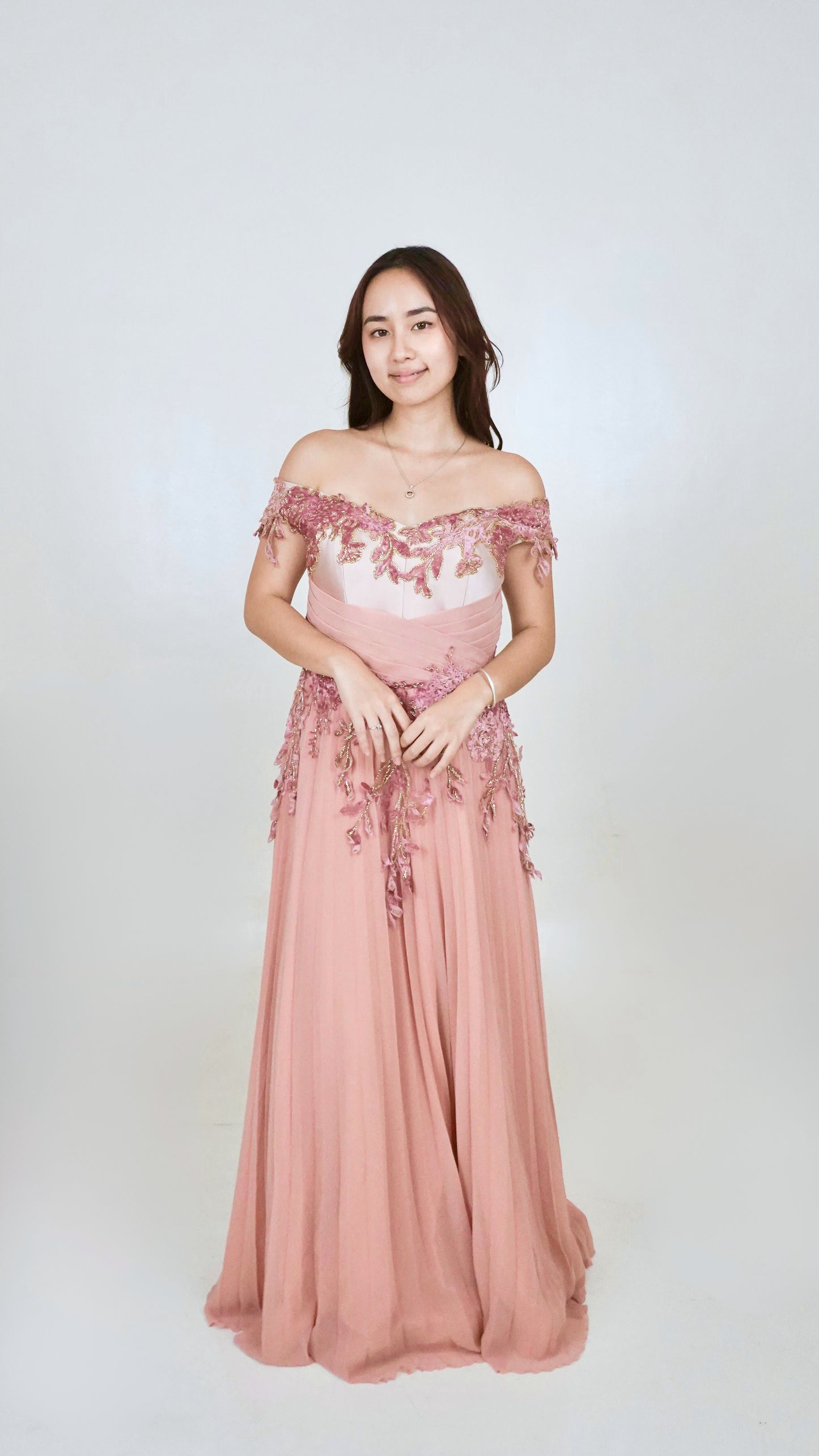 Jun Escario | Off shoulder Gown with appliqués
