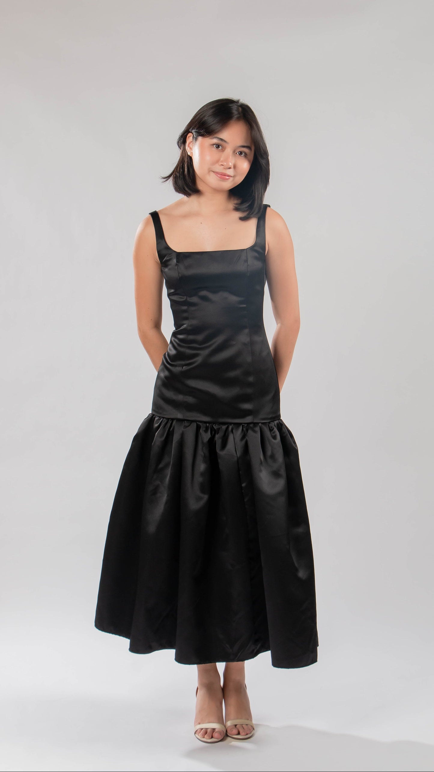 Eva Aguspina | Satin Drop Waist Midi Dress