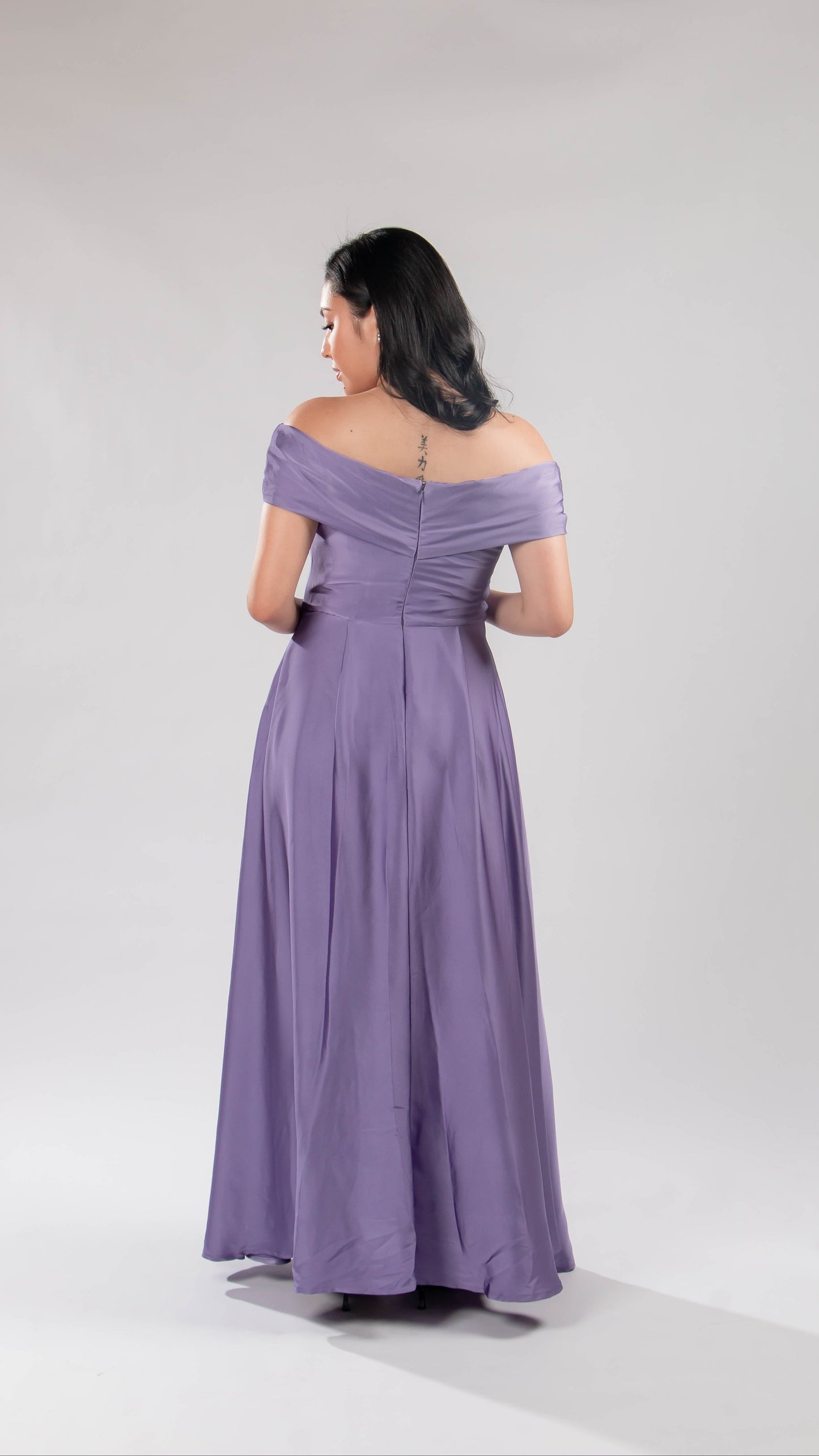 Off shoulder satin gown